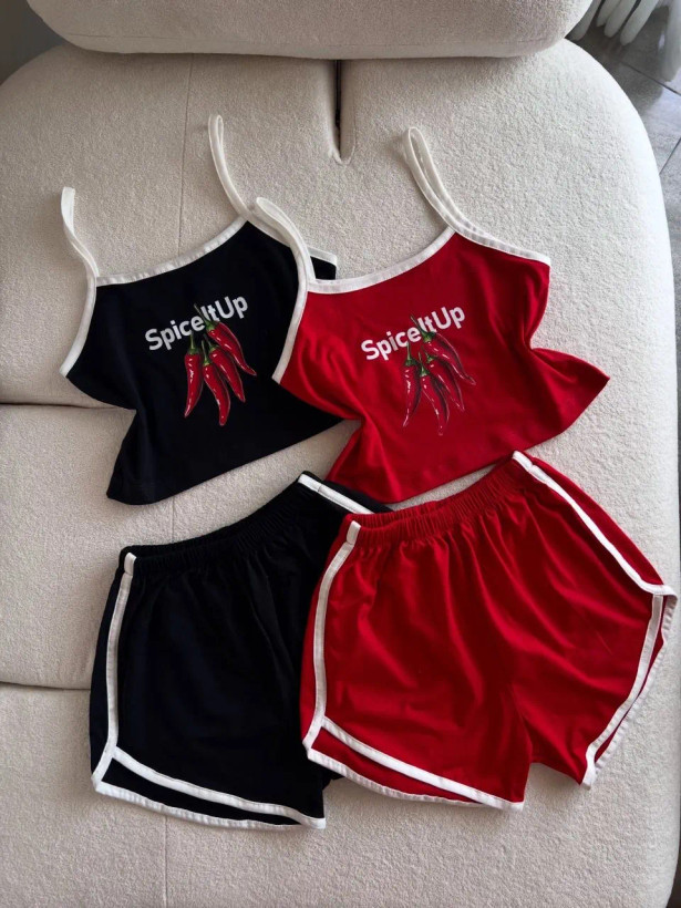 ست دوتیکه کراپ شورتک پنبه نخ