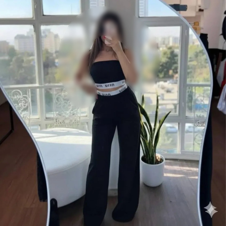 ست وارداتی ترند کراپ شلوار MIU MIU گلکسی پنبه اعلا