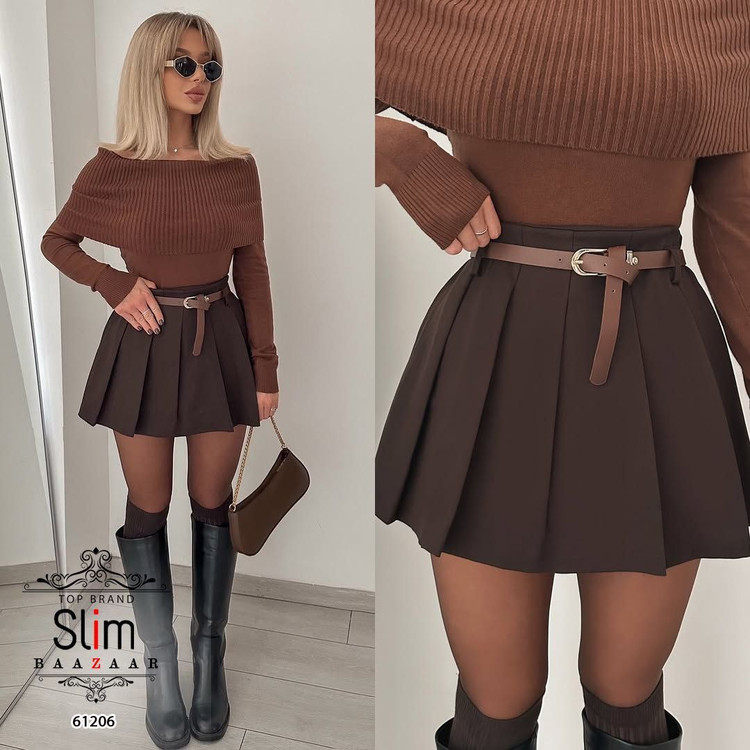 دامن پلیسه کرپ مازاراتی و کمربند SLIM ترک وارداتی