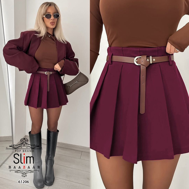 دامن پلیسه کرپ مازاراتی و کمربند SLIM ترک وارداتی