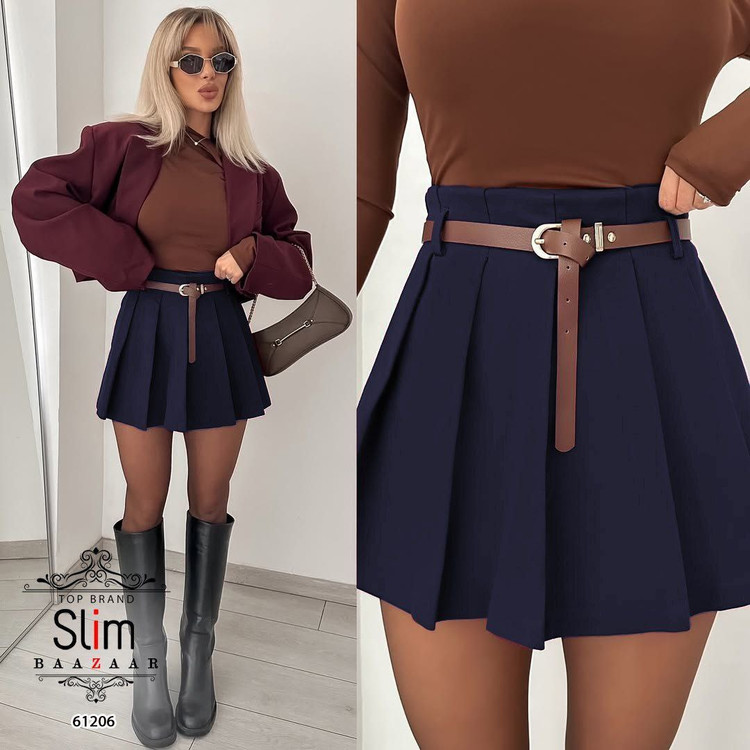 دامن پلیسه کرپ مازاراتی و کمربند SLIM ترک وارداتی