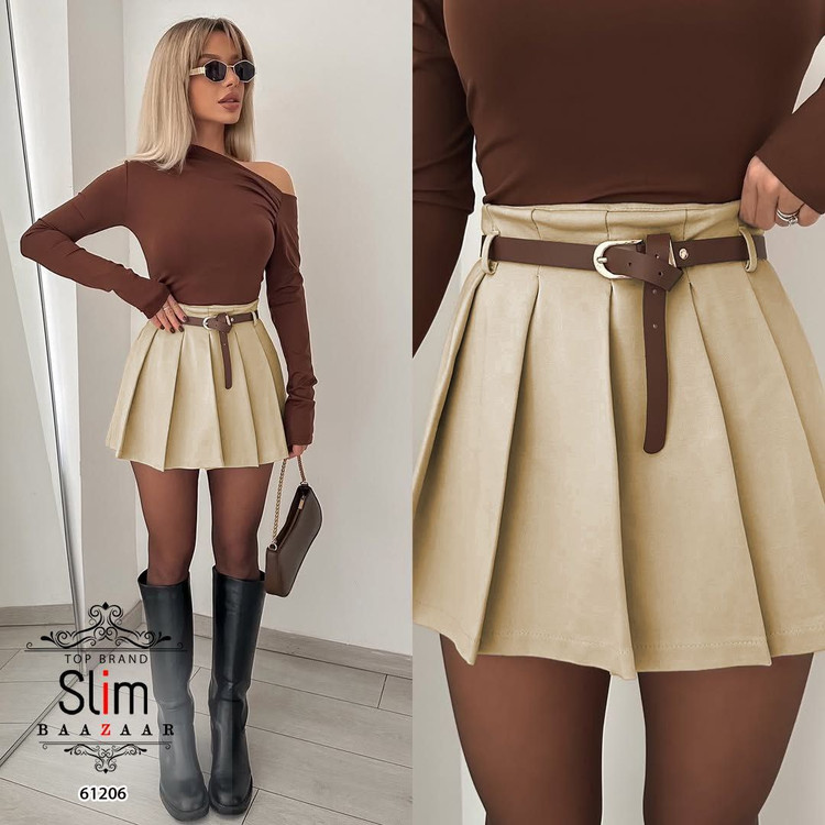 دامن پلیسه کرپ مازاراتی و کمربند SLIM ترک وارداتی