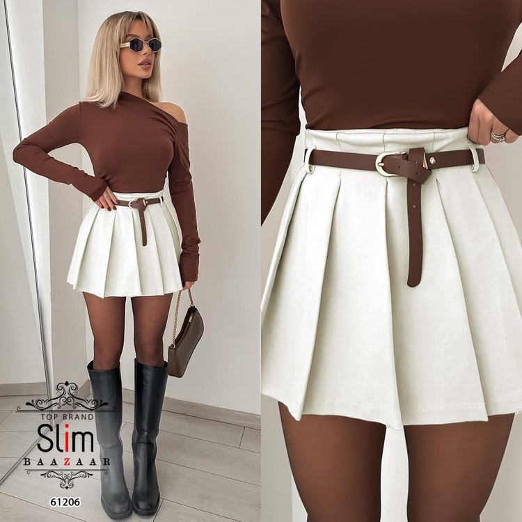 دامن پلیسه کرپ مازاراتی و کمربند SLIM ترک وارداتی