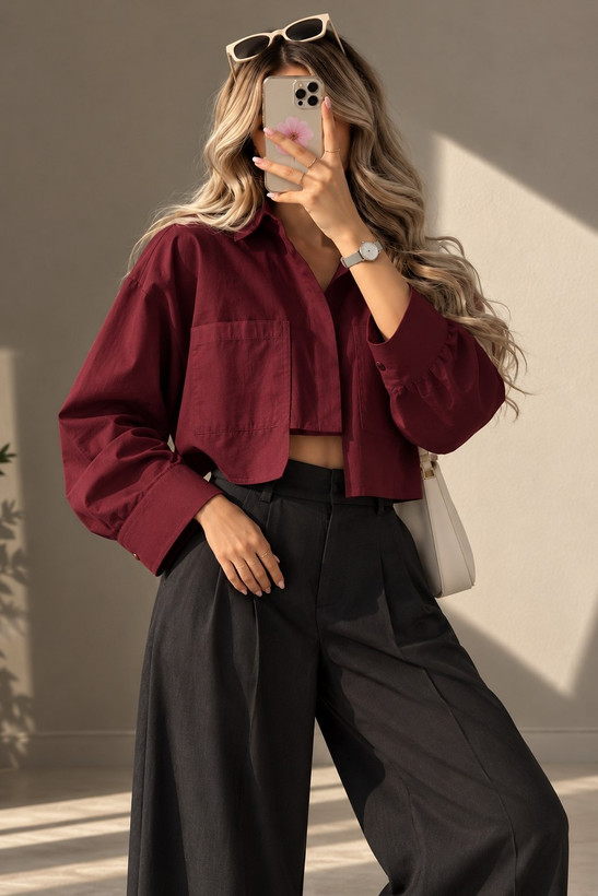شومیز کراپ جیب پاکتی